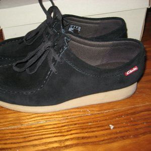 Clarks Black Suede Padmora Moccasin Shoes- Crepe Soles- Size 8